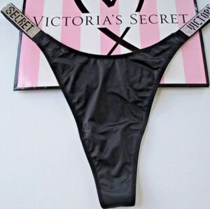 VICTORIA'S SECRET VERY SEXY Bombshell Rhinestone Shine Strap Thong XL Black VS